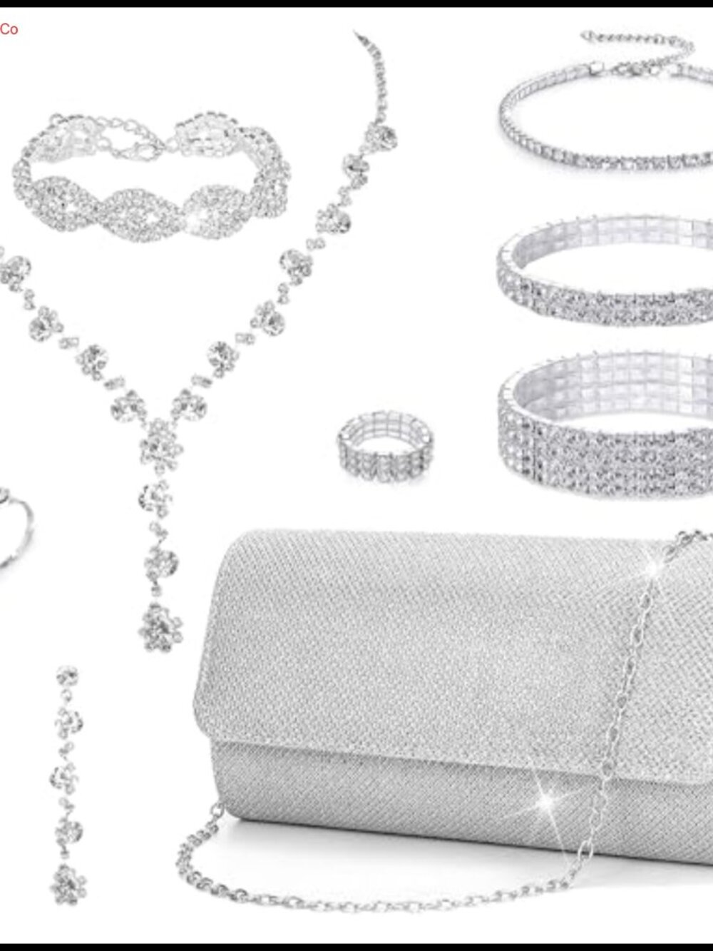 Rhinestone Jewelry Set with Clutch Purse Necklace Earrings Bracelets for
